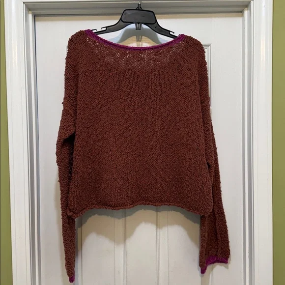 Free People Rosie Sweater Chutney Chunky Crop Pullover Drop Shoulder L - Picture 5 of 8